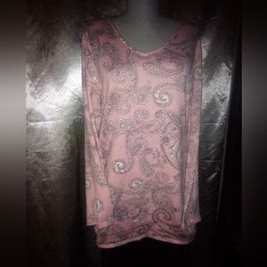 ELLEN TRACY WOMEN'S LONG SLEEVE PAISLEY PRINT  PINK AND GRAY SHIRT SIZE M